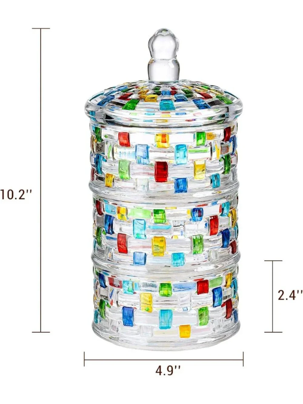 Colorful 3-Tier Crystal Glass Candy Jars with Lid - Decorative Storage for